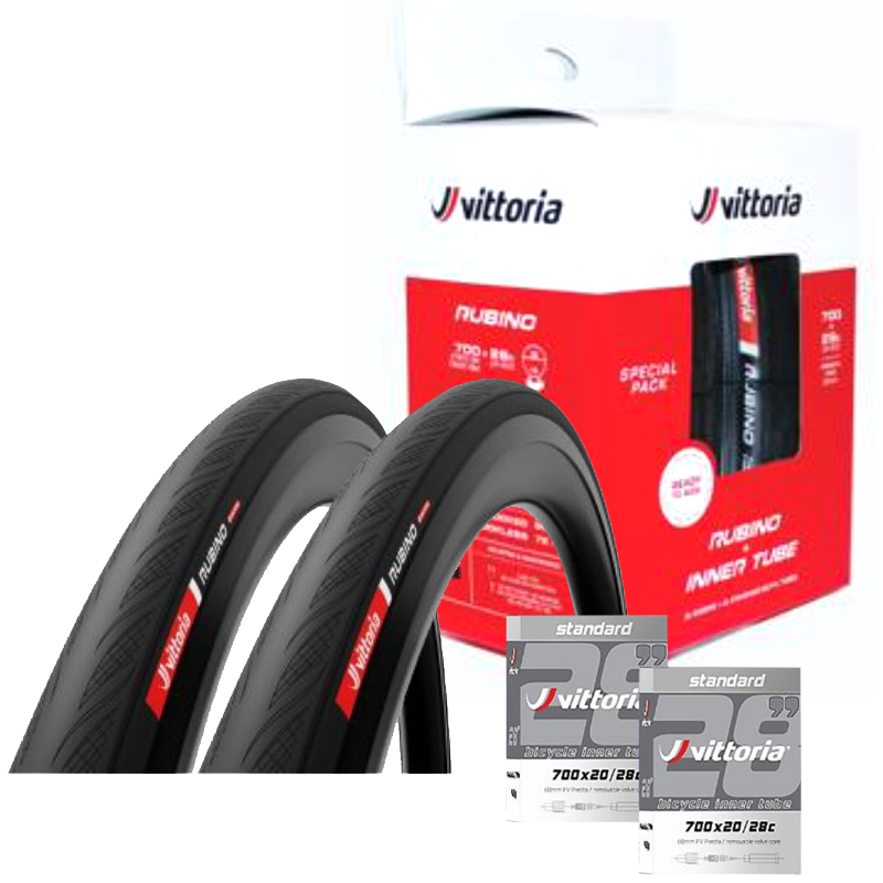 Vittoria (ヴィットリア) RUBINO V (ルビノV) クリンチャータイヤ ツインパック 2本セット/チューブ2本セット オールブラック